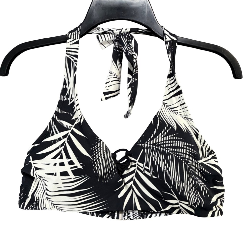 Athleta Halter Bikini Swim Top Womens 36 B/C Black Palm Tropical‎ Beach Resort